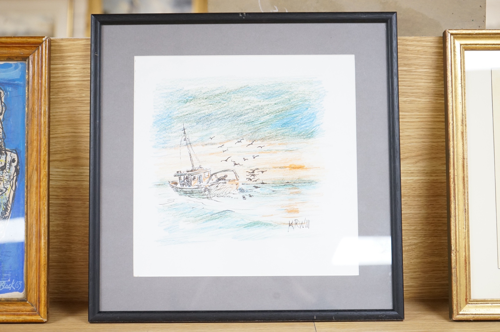 Attributed Kieron Williamson (Contemporary), coloured crayon and ink, 'Ludham, Suffolk', signed, 27 x 27cm. Condition - good